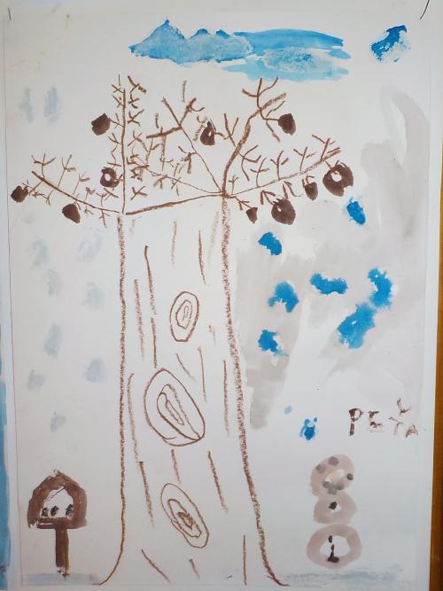 Příroda v zimě - stromy, žáci Výtvarné školičky 1, p. uč. J. Vinická