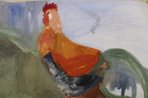 Kouhout nebo slepice?-malba temperou,2.-4.roč.,žáci p.uč.Langrové