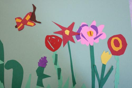 Koláž,frotáž. Práce žáků p.uč.Langrové,1.3.-roč.